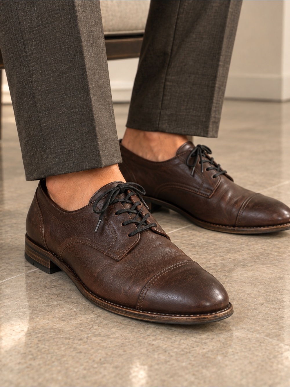 Frye Men's Cap Toe Oxford Dark Brown Leather Lace Up Shoes 10D